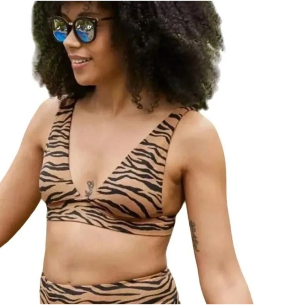 Aerie Tiger Print Triangle Bikini Top NWT Small Swimwear NEW Brown Black Animal